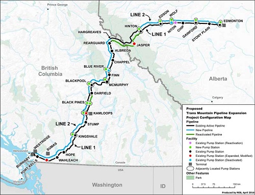 Trans Mountain pipeline route.